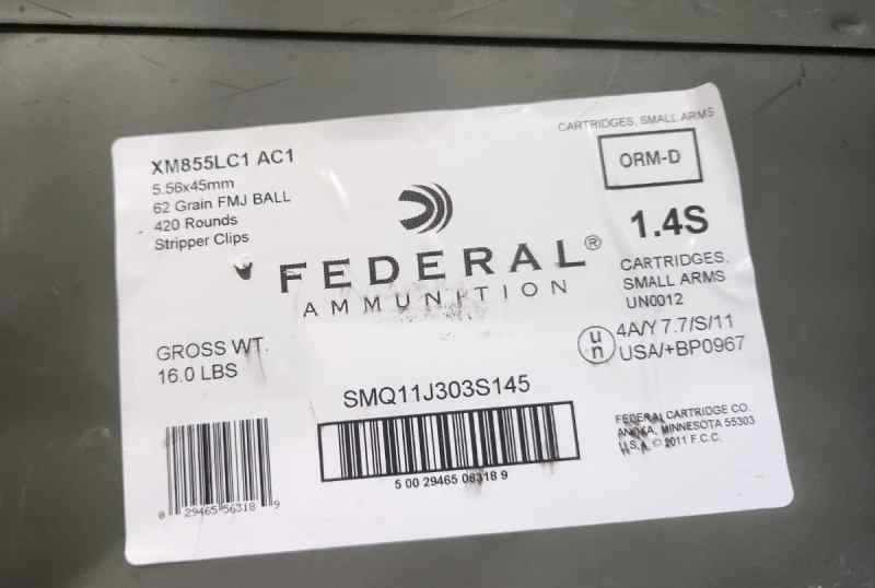 Fed 5.56 NATO(223) 62gr Green tip FMJ SC XM855LC1